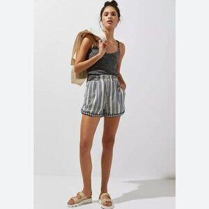PILCRO Everyday Striped Cotton Relaxed Shorts White Blue Sz 30